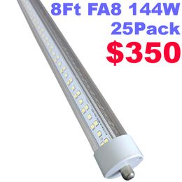 T8/T10/T12 8ft LED Tube Light ,8ft Single Pin FA8 Base, 144W 18000LM, 6500K Cool White, 8 Foot Double Side V Shape LED Fluorescent Bulbs (250W Replacement), Clear Cover crestech