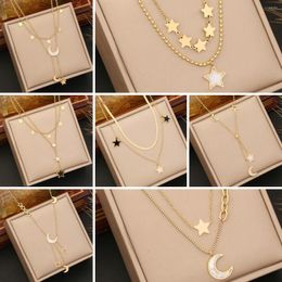 Pendant Necklaces 316L Stainless Steel Moon Black White Pentagram Star Necklace For Women Girls 2 In 1 Clavicle Chain Jewelry Gifts