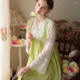 Women's Sleepwear 2023 Night Dress Women Cptton Lace Mesh Embroidery Nightgowns Spring Autumn Long Nightdress Long-sleeved Sleepshirt