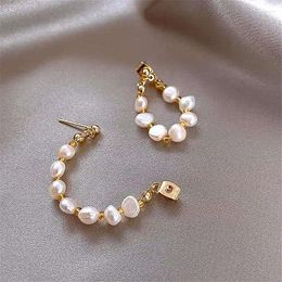 Stud Earrings S925 Silver Needle Super Gentle Shaped Pearl Retro Back Hanging Millet Beads Lovely Wind Female