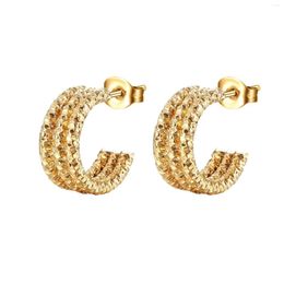 Hoop Earrings Shiny Gold Colour Women's Fashion Titanium Steel Multi Layered C-shaped Small Circle Trendy INS Style Jewellery ZK40