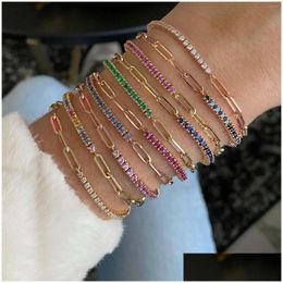 Chain Link Bracelets Uilz Classic Gold Color Ladies Cubic Zirconia Tennis Bracelet Women Girl Fashion Box Jewelry Bangles On Hand Dr Dhdmg