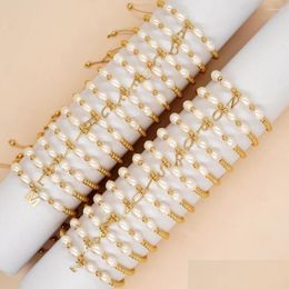 Beaded Strand Go2Boho In Gold Plated Bead Bracelets For Women Friendship Jewelry Summer Trendy Letter Az Charm Freshwater Pearl Desi Dhnv9