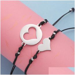 Chain Link Bracelets Ladyfun Adjustable Braided Rope Charm Heart Set Women Men Love Stainless Steel Charms Couple Bracelet Drop Deli Dhhkr