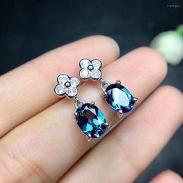 Dangle Earrings Natural Blue Topaz Drop 925 Silver Gemstone Women Lovely Flower Plum For Party Jewellery
