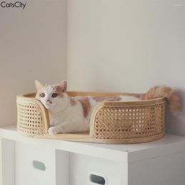 Cat Beds Nordic Style Rattan Litter Solid Wood Bed Four Seasons Universal Autumn And Winter Warm Pet