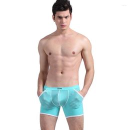 Underpants KWAN.Z Male Underwear Boxer Men Ultra-thin Ice Silk Real Pocket Cueca Shorts Men's Masculina
