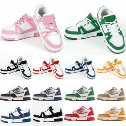 Designer Toddlers Virgil Trainers Kids Shoes Casual Sneaker Calfskin Leather Abloh Yellow Green Red Blue Letter Overlays Platform Low Sneakers Size 28-35