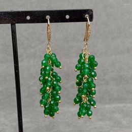 Dangle Earrings KKGEM 4mm Faceted Round Green Jade Gold Plated Long Drop Hook Jewellery For Women Wedding