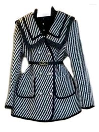 Women's Jackets 2023 Spring Mid-Length Women's Autumn Long Sleeve Female Vintage Jacket Elegant Outwear Tweed Woollen Coat