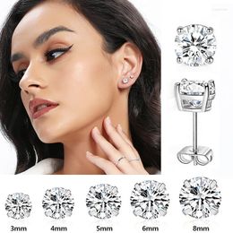 Stud Earrings 2PC/Set Fashion Crystal Studs For Women Simple Round 4 Prong Cubic Zirconia Stainless Steel Jewellery