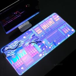 Rests Kawaii Moon Landscape Mouse Pad XXL RGB Large Computer Mat Desk Mat LED Cute Pink Gaming Mouse Pad PC Gamer Keyboard Pad