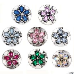 Charm Bracelets 10Pcs/Lot Snap Jewellery Flower 18Mm Buttons With Rhinestone Charms Fit Sier Drop Delivery Dhklg