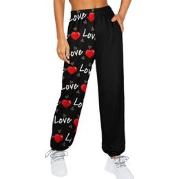 Women's Pants & Capris Valentine's Day Love Print Bottom Sweatpants Pockets High Waist Sporty Gym Athletic Fit Jogger Lounge Trousers