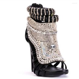 Sandals Handmade Crystal High Heel Wedding Brand Women Stilettos Sexy Pointed Toe Complicated Fashion Party Prom Summer Shoes