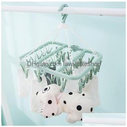 Hangers Racks Folding Clothes Hanger Windproof Socks Underwear Rack 32 Clips Space Saving Drying Plastic Foldable Drop Delivery Ho Dhfmy