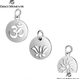 Charms 10Pcs/Lot 316L Stainless Steel Sier Colour Cut Out Om Yoga Lotus Sun Pendants For Jewellery Making Diy Handmade Drop Delivery Fi Dhevm