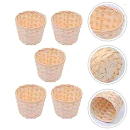 Dinnerware Sets 5 Pcs Wooden Easter Basket Wood Crafts Kids Mini Wicker Woven Belly Baskets Organizing Hamper