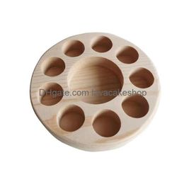 Storage Holders Racks Round Mtihole Stand Rack Essential Oil Display Organizer Holder One Layer Shelf Log Color Natural Wooden Cus Dhi89