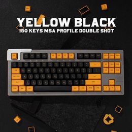 Accessories 150 Keys Keycaps Double Shot MSA Profile Keycap English Custom Yellow Black Bumblebee For Gaming Mechanical Keyboard 61/64/68