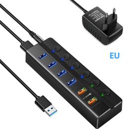 Hubs Usb Hub With Power Adapter Supply HUB 3 0 Usb Charger Splitter Extension Switch QC 3.0 Faster Charging PC Accessories
