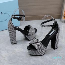 2023 sandals 13MM thick heel sliding open toe luxury designer sandals women's shoes strap dinner dress Pumps