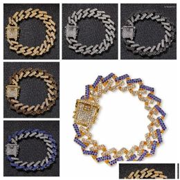 Chain Link Bracelets 15Mm Width Fashion Bracelet Women Men Diamond Cuban Inlaid Rhinestone Hip Hop Drop Delivery Jewelry Dh9Tb