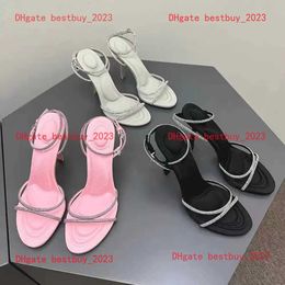 2024 verão nova cinta de tornozelo sandálias de cristal sandálias femininas preto rosa luxo designer strass salto alto moda versátil