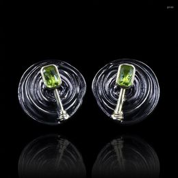 Stud Earrings 925 Silver Leather Green Zircon Black Gold Double Colourful Matching Metal Twist Braided Winding For Women