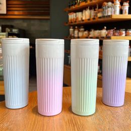 Water Bottles 500ml Insulated Cup Anti-slip Heat Resistant Leak-proof Good Thermal Insulation Student Coffee Gradient Mug Daily Use