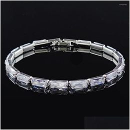 Beaded Strand 2023 Luxury Princess Cut Sier Colour On Hand Bracelet Bangle For Women Anniversary Gift Jewellery Wholesale Moonso S8169 Dhyxr