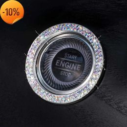 New One Car Key Start Button Decoration Ring Diamond Rhinestone Circle Engine One Click Start Stop Switch Ring Interior Parts SUV