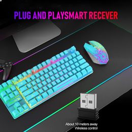 Combos T87 6 Buttons 2.4GHz Wireless Rechargeable Colourful Backlight 3 Gears 2400 DPI Adjustable Keyboard Mouse Combos Set for Office