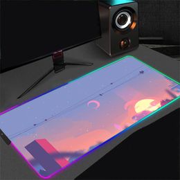 Rests Sailor Moon Landscape Anime RGB Gaming Mouse Pad LED Laptop Keyboard Mouse Mat Antislip CS GO LOL Mousepad XXL Rubber 900*400