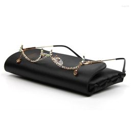 Fashion Sunglasses Frames Eyeglasses Alloy Frame For Women 2022 Rhinestone Lensless Colorf Chain Decoration Half Luxury Diamond Drop Dhvsp