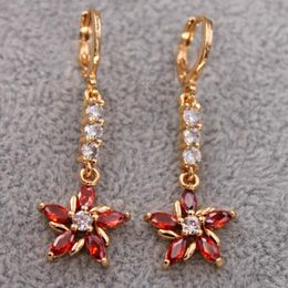 Dangle Earrings & Chandelier Gold Plated Drop Earring For Women's Zircon Cooper Flower Red Jewellery Party Wedding GiftDangle ChandelierDa