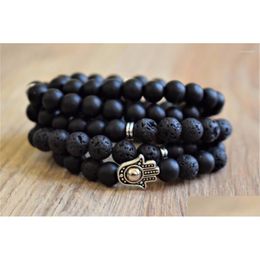 Beaded Strand 108 Mala Beads Bracelet Fashion Mens Laps Buddhs Jewellery Black Onyx Lava Stone Yoga Prayer Bead Drop Delivery Bracelets Dhnun