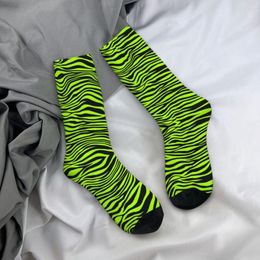 Men's Socks Male Men Harajuku Neon Green Zebra Print Sock Polyester Animal Skateboard Women Spring Summer Autumn Winter