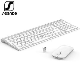 Combos Seenda Rechargeable Keyboard and Mouse Set with Number Pad Ultra Thin Aluminium Wireless Keyboard for Windows Laptop Computer