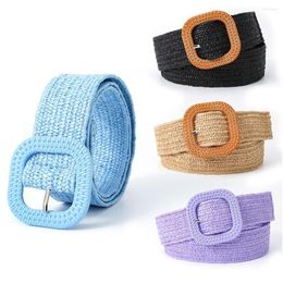 Belts Bohemian Braided For Women Summer Patchwork Straw Woven Belt Wide Waistband Fashion Female Square Buckle Waist