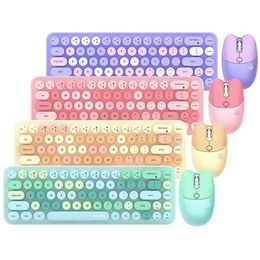 Combos MOFII Bluetooth Wireless Keyboard Mouse Set Waterproof Mixed Candy Color 68Key Roud Keycap 2.4G PC Computer Keyboard Mice Combos