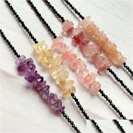 Beaded Strand Natural Moonstone Amethysts Citrines Quartz Bracelets Flower Chips Rock Crystal Stone Black Tourmaline For Women Girls Dhje6