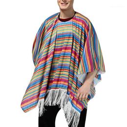 Shawls Sfit Adult Mexican Costume Women Mens Patchwork Striped Style Cloak Spring Poncho Female Capes Shawl Coat1