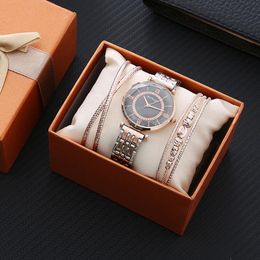 Wristwatches Creative 3-piece Set Gift Box Quartz Watch Roman Scale Diamond-encrusted Women's Alloy Bracelet WristwatchWristwatches