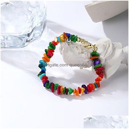 Beaded Strand Irregar Natural Crystals Stone Bracelet Stretch Chips Beads Rope For Women Men Charm Bangles Couple Jewelry Drop Deliv Dhg2L