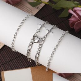 Chain Link Bracelets Simple Gothic Irregar Bracelet Female Personality Charm Heart Shaped For Girlfriends Couple Holiday Gifts Jewer Dhkrm