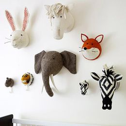 Plush Wall Stuff Baby Kids Room Decoration 3D Animal Heads Wall Hanging Decor For Children Room Nursery Room Decoration Soft Instal Game House 230526