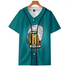 Men's Casual Shirts Summer Men's Fashion Baseball Jersey Cool Beer 3D Print Unisex Harajuku Street Sports Short Sleeve Shirt