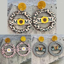 Stud Earrings Mother's Day Ornament Gift Shiny Sunflower Daisies Butterfly Personality Leopard Print Striped Retro Eardrop Jewelry For