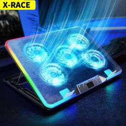 Pads Xrace ultrathin laptop radiator aircooled laptop stand with 5 fan coolers fan base mute for 12to 21inch cooling